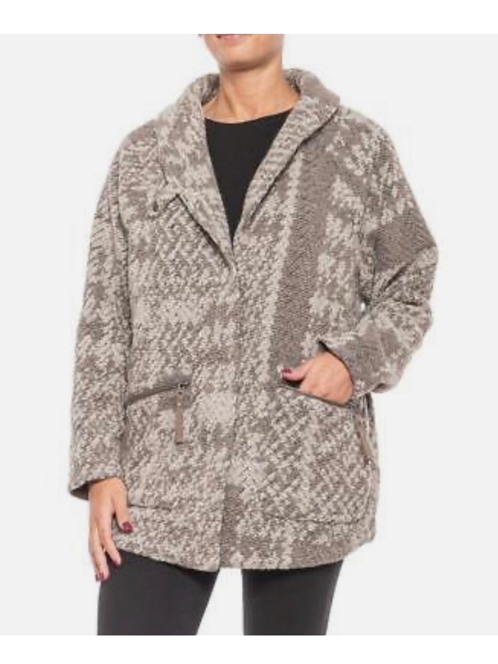 Prana Makani Taupe Patterned Teddy Bouclé Jacket wool cotton